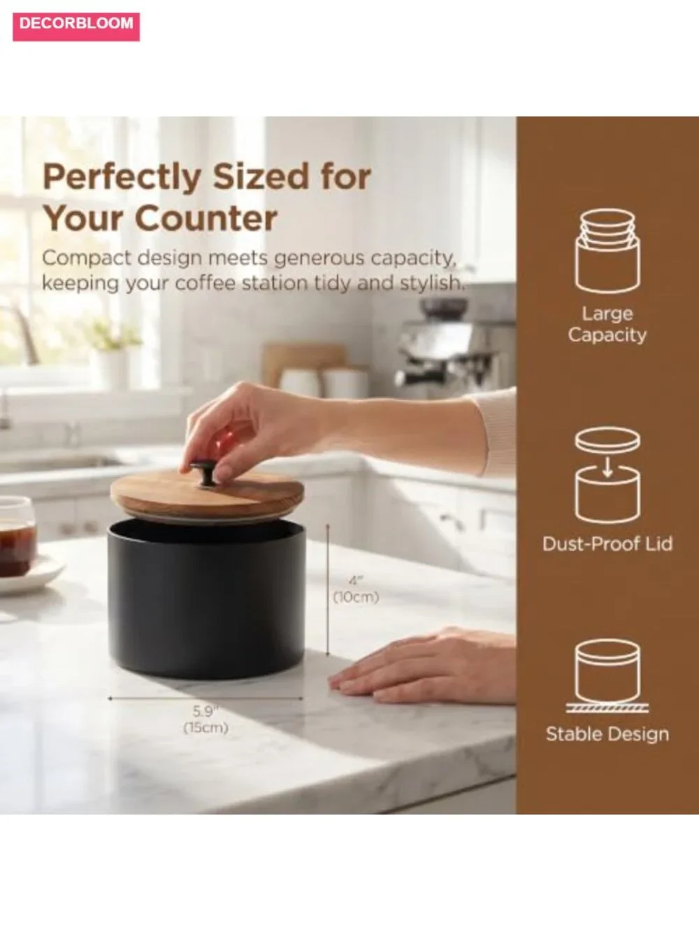 Wooden Coffee Filter Holder with Lid, Dustproof Large Storage with Handle